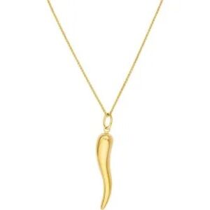 Vintage Gold-Tone Italian Horn Cornicello Style Pendant Charm Necklace good luck